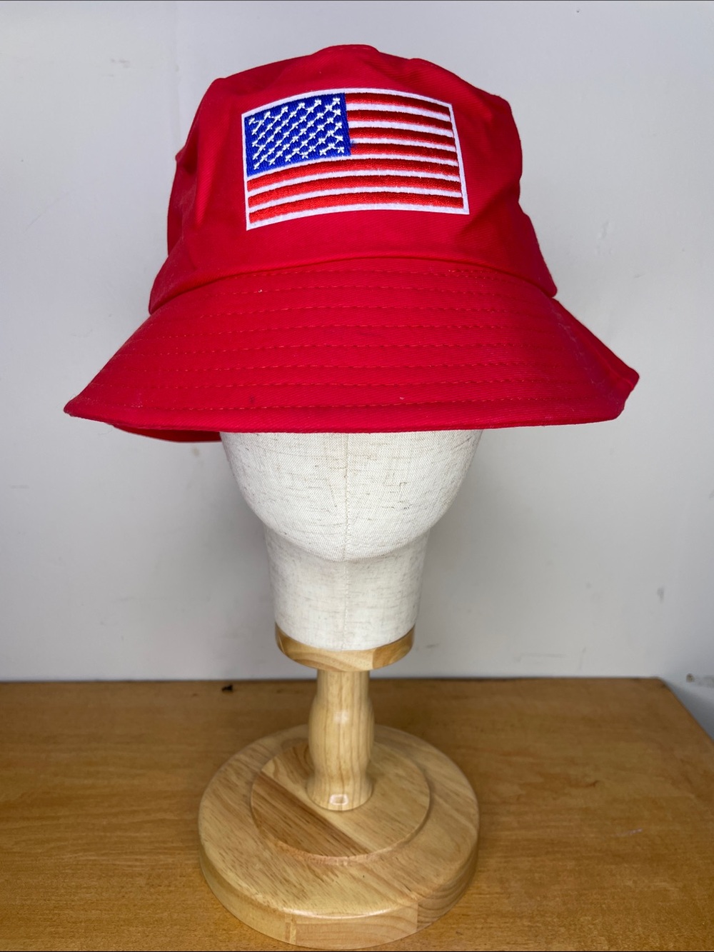 Men's Red Bucket Hat with American Flag Patch